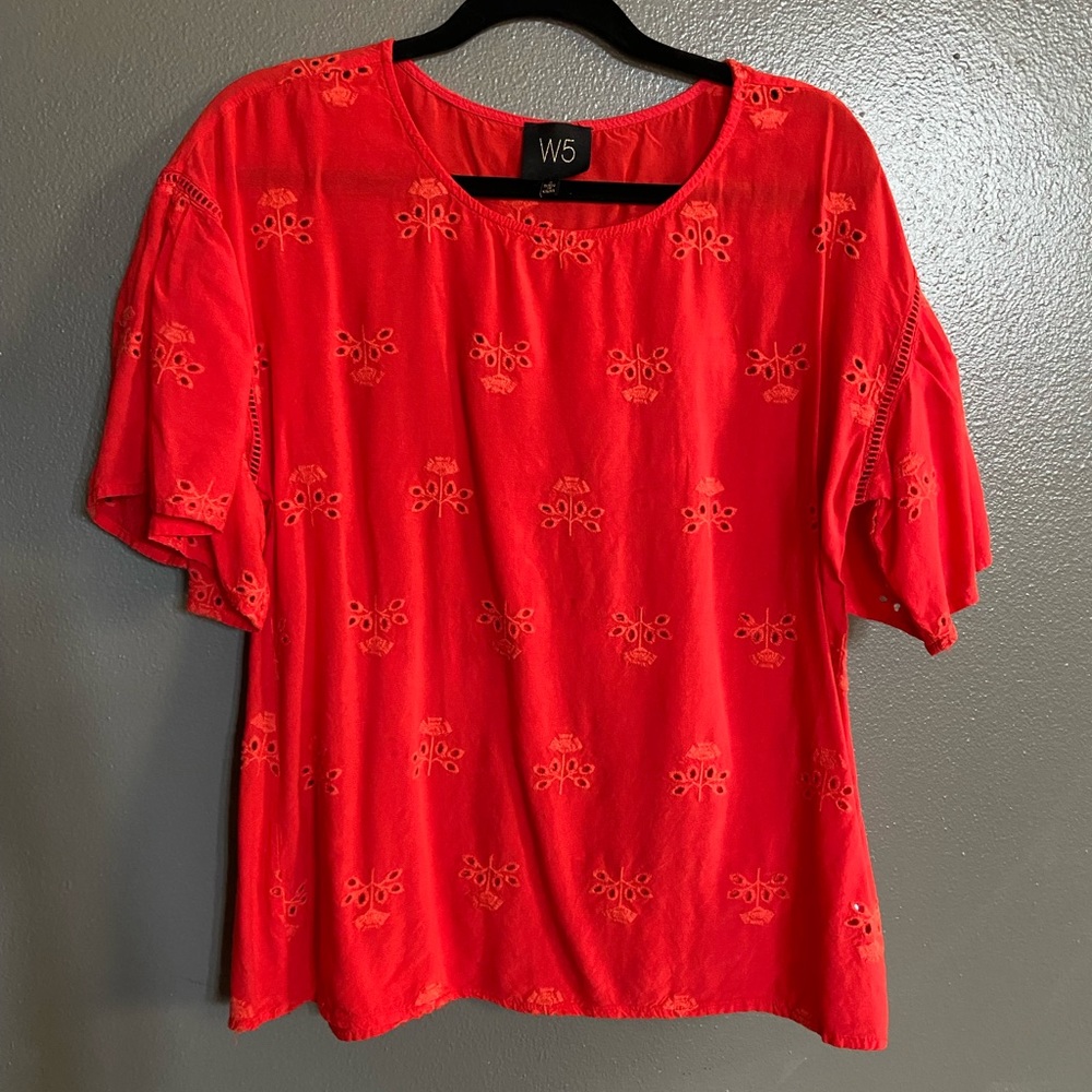 Red ruffle sleeve top